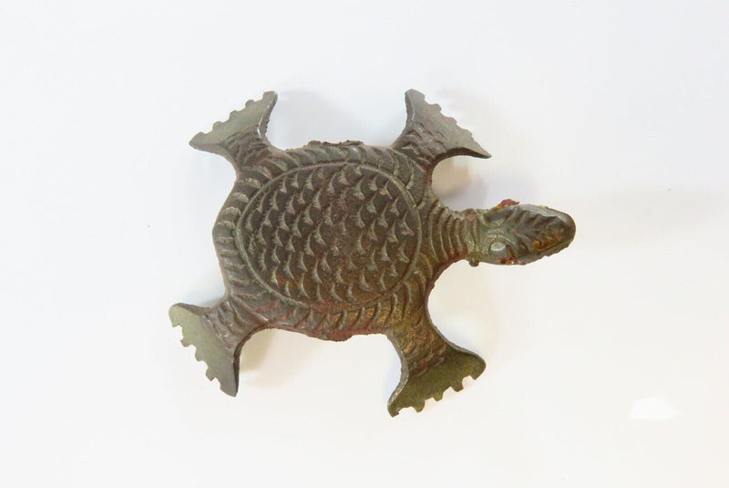 Small Brass Turtle with Little Red Eyes and Scratchy Paws / Vintage