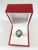 14K Mid Century Celestial Themed Oval Blue Topaz Solitaire Ring Size 6.5 product image for Just Stuff I Sell, clear front view, neutral background, original listing photo, optimized descriptive alt text, centered composition variant 5