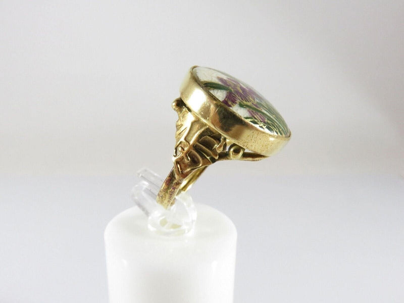 Antique Style Japanese Satsuma Iris Flower Ring Gilt Sterling Size 6.5 product image for Just Stuff I Sell, clear front view, neutral background, original listing photo, optimized descriptive alt text, centered composition variant 7