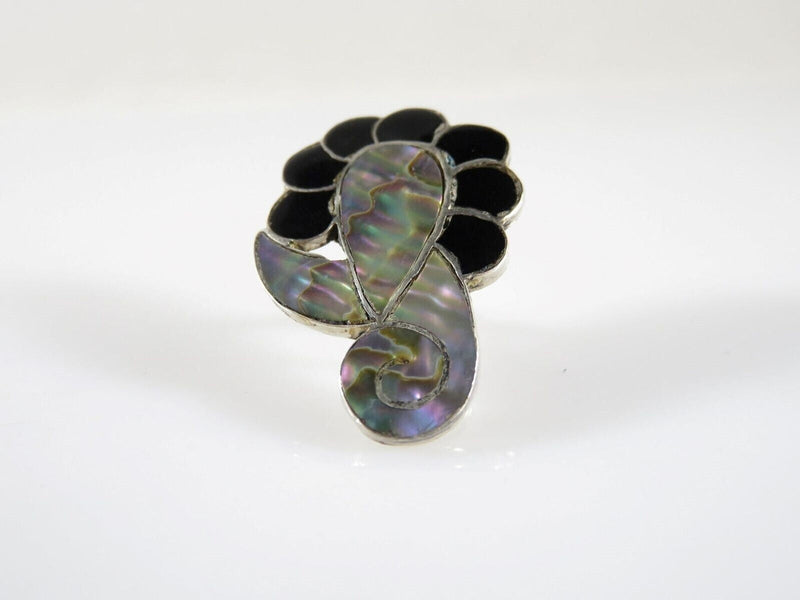 Vintage Abstract Style Unmatched Onyx Abalone & Sterling Disc Taxco ETM Single Earring product image for Just Stuff I Sell, clear front view, neutral background, original listing photo, optimized descriptive alt text, centered composition variant 2