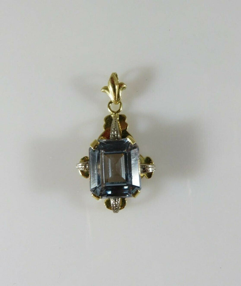 Art Nouveau Arts & Crafts Style 18K Yellow Gold Emerald Cut Blue Spinal Pendant product image for Just Stuff I Sell, clear front view, neutral background, original listing photo, optimized descriptive alt text, centered composition