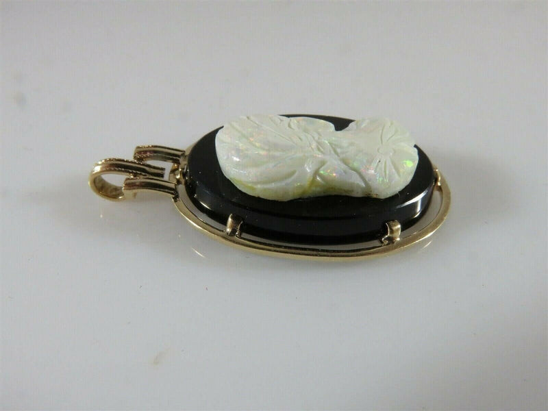 14K Yellow Gold Carved Opal Right Facing Cameo Onyx Pendant product image for Just Stuff I Sell, clear front view, neutral background, original listing photo, optimized descriptive alt text, centered composition variant 3