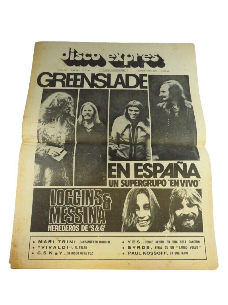 Disco Expres Newspaper Sept 7, 1973 Greenslade Loggins & Messina, Yes product image for Just Stuff I Sell, clear front view, neutral background, original listing photo, optimized descriptive alt text, centered composition
