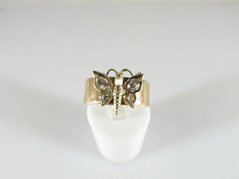 Outstanding Antique 14K Gold Diamond Figural Butterfly Ring Cigar Band Rose OMC product image for Just Stuff I Sell, clear front view, neutral background, original listing photo, optimized descriptive alt text, centered composition