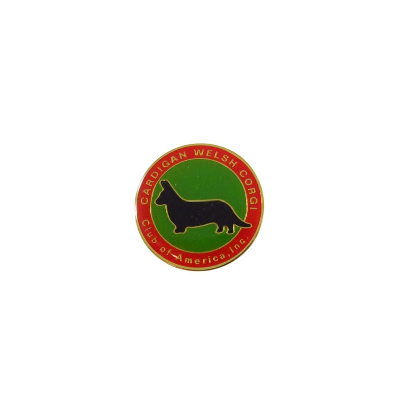 Cardigan Welsh Corgi Club Of America Inc Lapel Hat Pin 1" Round Green Red Enamel PD Signed Gold Tone