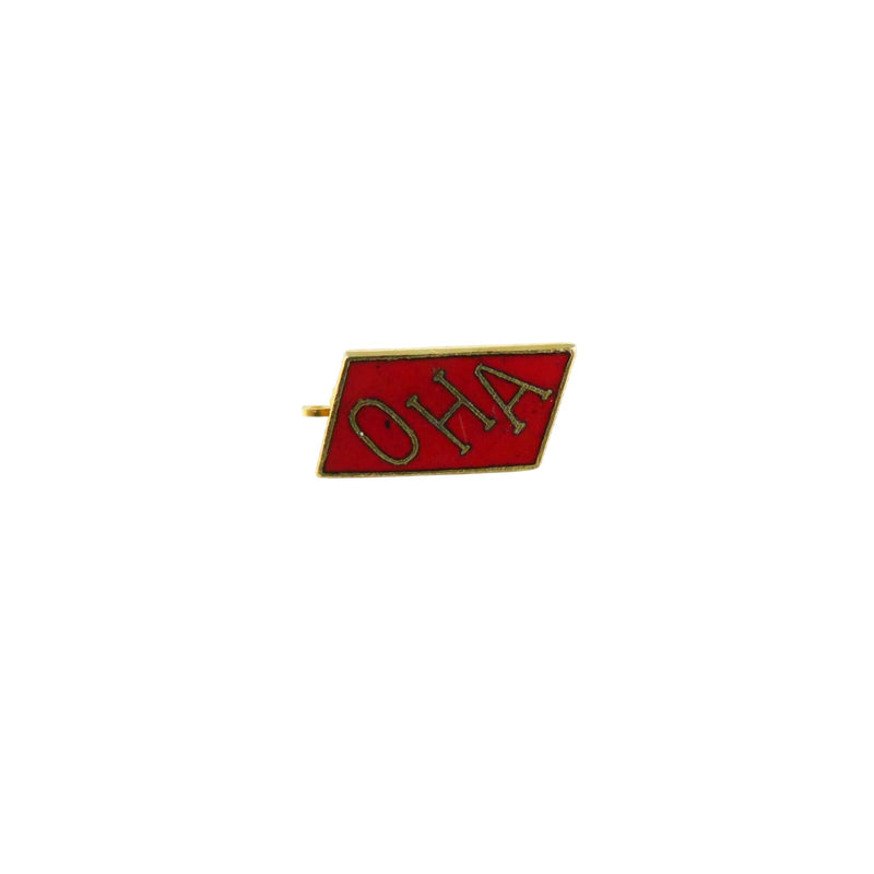 Vintage O.H.A. Red Enameled Gold Tone Lapel Pin With Secure Latch