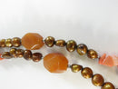 Long Multi Strand Freshwater Pearl Carnelian Agate and Pink Coral Chip Necklace with RS China 925 Sterling Clasp, 43 Inch