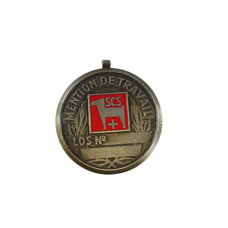 Swiss SCS Mention De Travail Dog Medal By Paul Kramer Neuchatel Silver Tone Red Enamel Round 1 3/4"