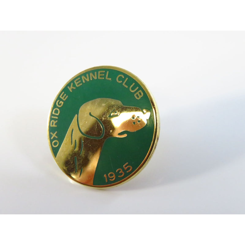 Ox Ridge Kennel Club 1935 Gold Tone Green Enamel Lapel Pin