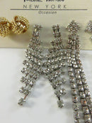 Nicole Miller New York Occasion Rhinestone Dangle Earring Set with Chevron and Fringe Drops plus Gold-Tone Woven Knot Studs