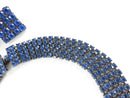 Vintage Sapphire Blue Glass Rhinestone Choker Necklace and Clip On Earrings Set, Mid-Century Japanned Gunmetal Costume Jewelry