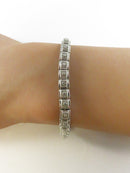 Prime Art & Jewel PAJ 925 Sterling Silver Textured Square Link Tennis Bracelet with Double Safety Latch, 7 1/2 Inch