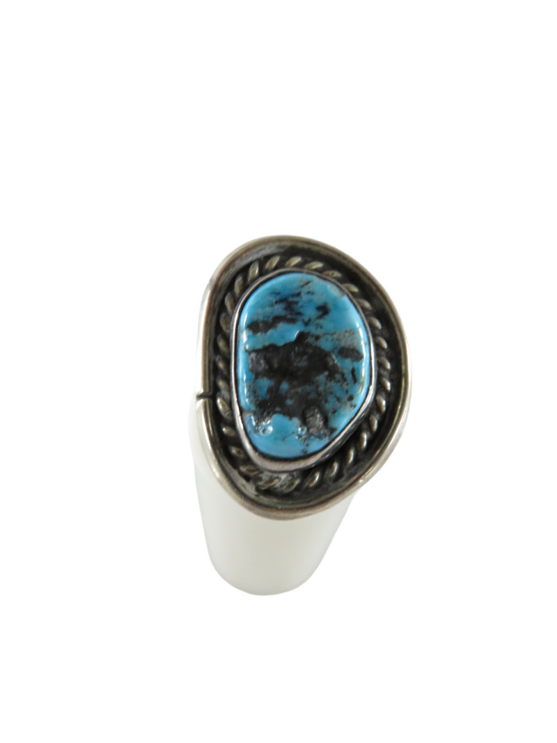 Vintage Sterling Turquoise Navajo Women's Biker Ring  Size 4 Hemerson Brown