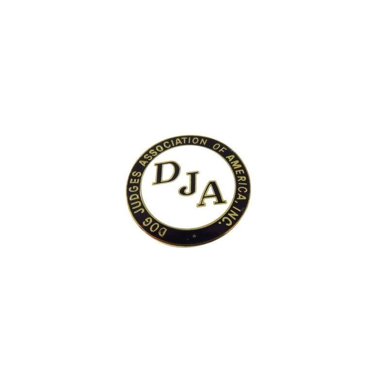 Vintage DJA Dog Judges Association Of America Inc Lapel Pin Gold Tone 1" Round Black White Enamel