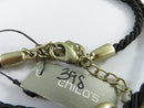 Chico's Gold Tone Geometric Oval Tassel Necklace with Black Braided Rope, Rhinestone Rondelles and 30 Inch Extension Chain