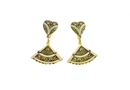 Vintage Style Damascene Fan Form Clip Earrings Gold Gilt Black White — Gold — front view