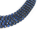 Vintage Sapphire Blue Glass Rhinestone Choker Necklace and Clip On Earrings Set, Mid-Century Japanned Gunmetal Costume Jewelry