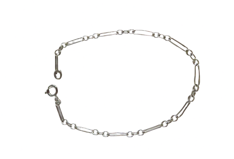 7 1/4" Sterling Silver Long Short Link Bracelet Spring Ring Closure — Sterling Silver, Silver — front view