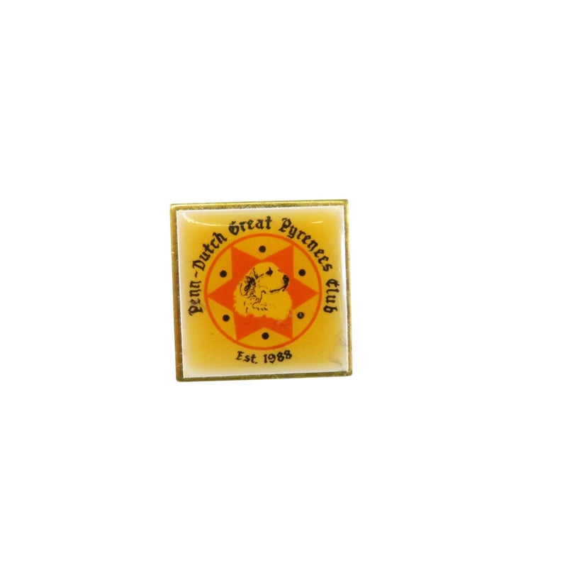 Penn-Dutch Great Pyrenees Club Lapel Pin Gold Tone 7/8" Square Dog Club Collectible — Gold, Enamel — front view