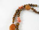Long Multi Strand Freshwater Pearl Carnelian Agate and Pink Coral Chip Necklace with RS China 925 Sterling Clasp, 43 Inch
