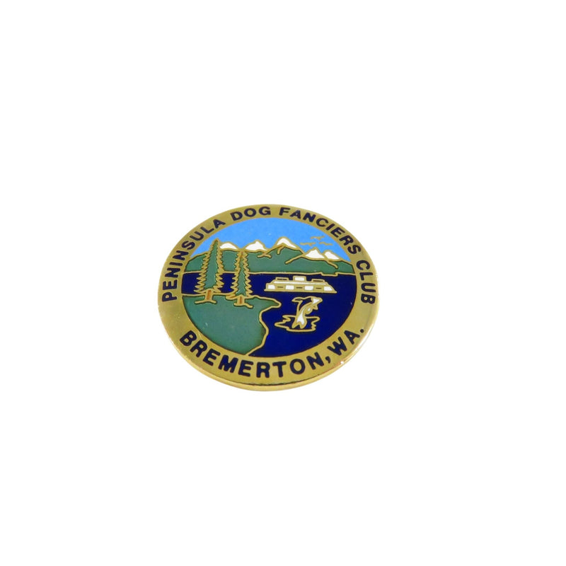 Peninsula Dog Fanciers Club Bremerton WA Gold Tone Lapel Pin With Blue Green Enamel 1 1/4" Pre-Owned