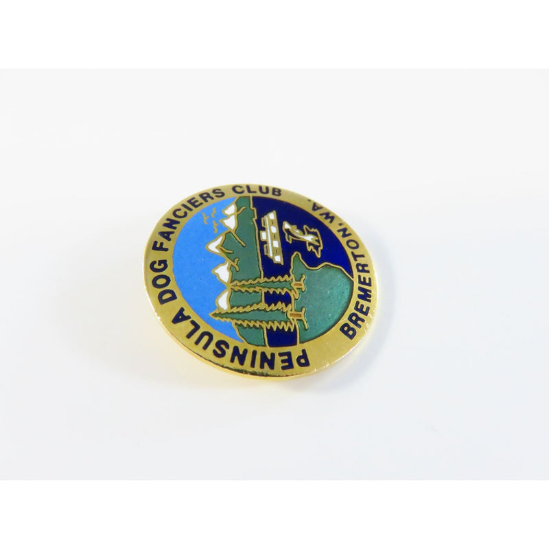 Peninsula Dog Fanciers Club Bremerton WA Gold Tone Lapel Pin With Blue Green Enamel 1 1/4" Pre-Owned