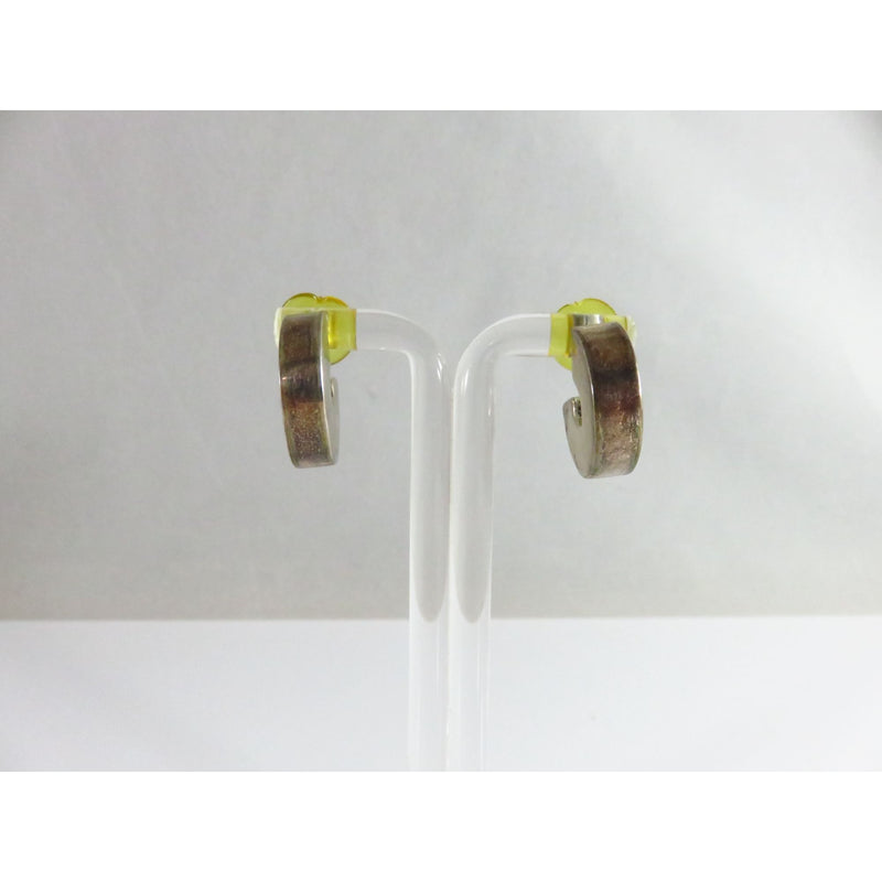 C-Shaped Hoop Earrings In Silver Plate With Yellow Backings