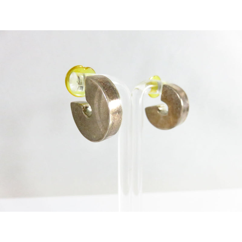 C-Shaped Hoop Earrings In Silver Plate With Yellow Backings