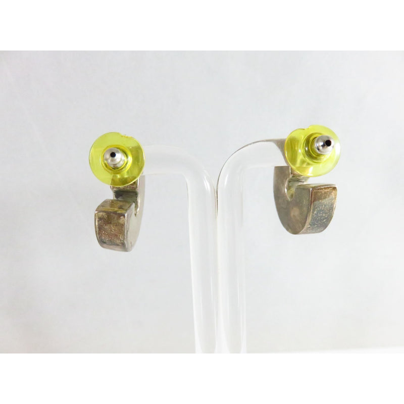 C-Shaped Hoop Earrings In Silver Plate With Yellow Backings