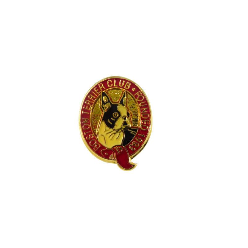 Boston Terrier Club 1993 Gold Tone & Red Enamel Lapel Pin Dog Hat Pin 1" — Gold, Enamel — front view