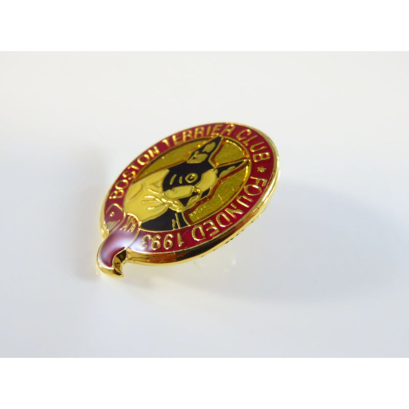 Boston Terrier Club 1993 Gold Tone & Red Enamel Lapel Pin Dog Hat Pin 1"