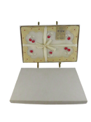 Leacock Madeira Hand Embroidery Sheer Linen Cocktail Napkins – Cherries Motif – Boxed Set of 12 (Portugal) — front view