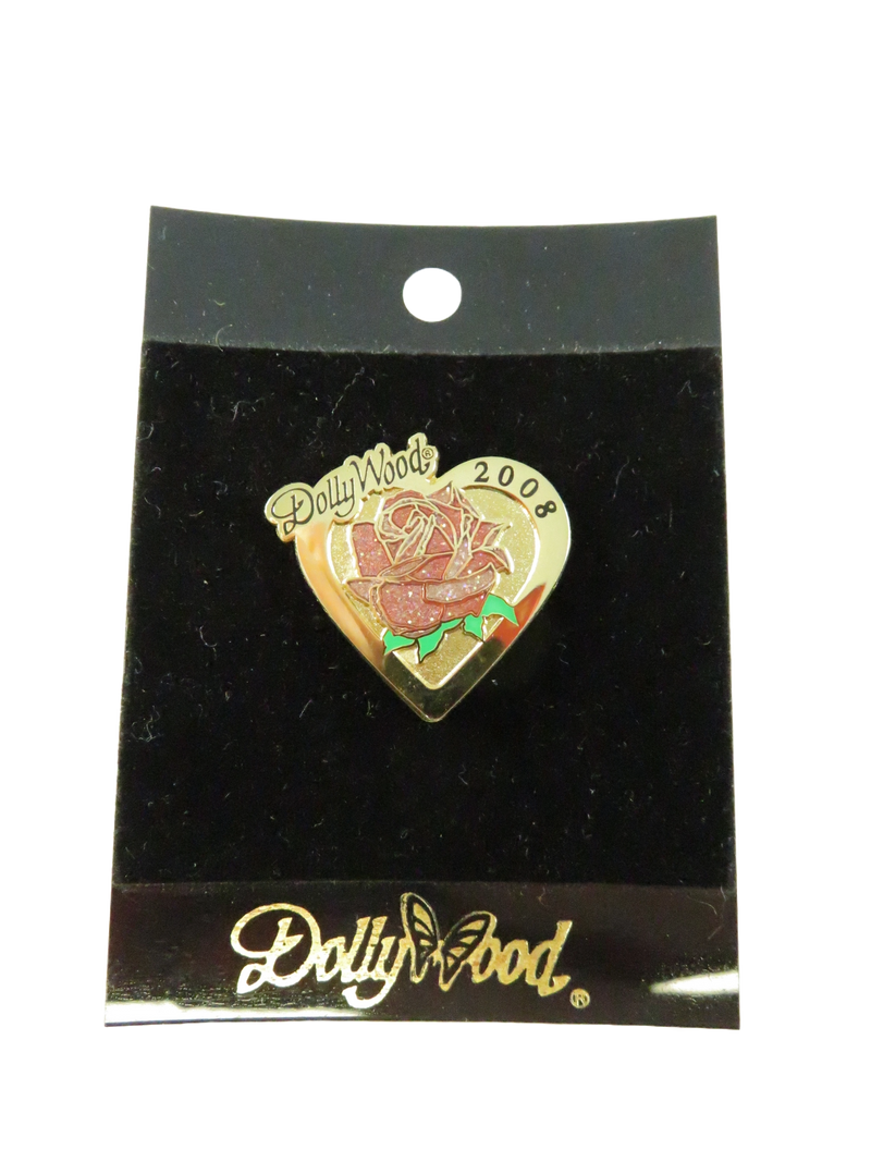 Dollywood 2008 Rose Gold-Tone Enamel Souvenir Pinback on Original Card 1.25 x 1.38 In
