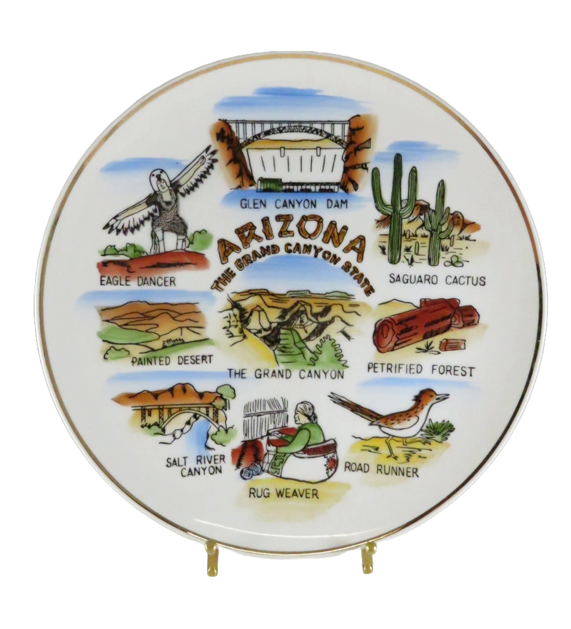Arizona Souvenir Plate – The Grand Canyon State Decorative Japan ~10½” — front view