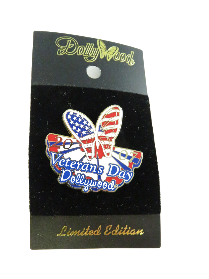 Dollywood Veterans Day 2007 Limited Edition Patriotic Butterfly Enamel Pin 1.5 x 1.38 In
