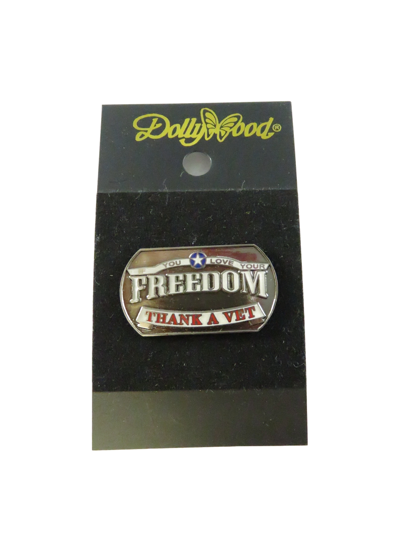 Dollywood Freedom Thank A Vet Patriotic Enamel Souvenir Pinback 1.5 x 0.78 In