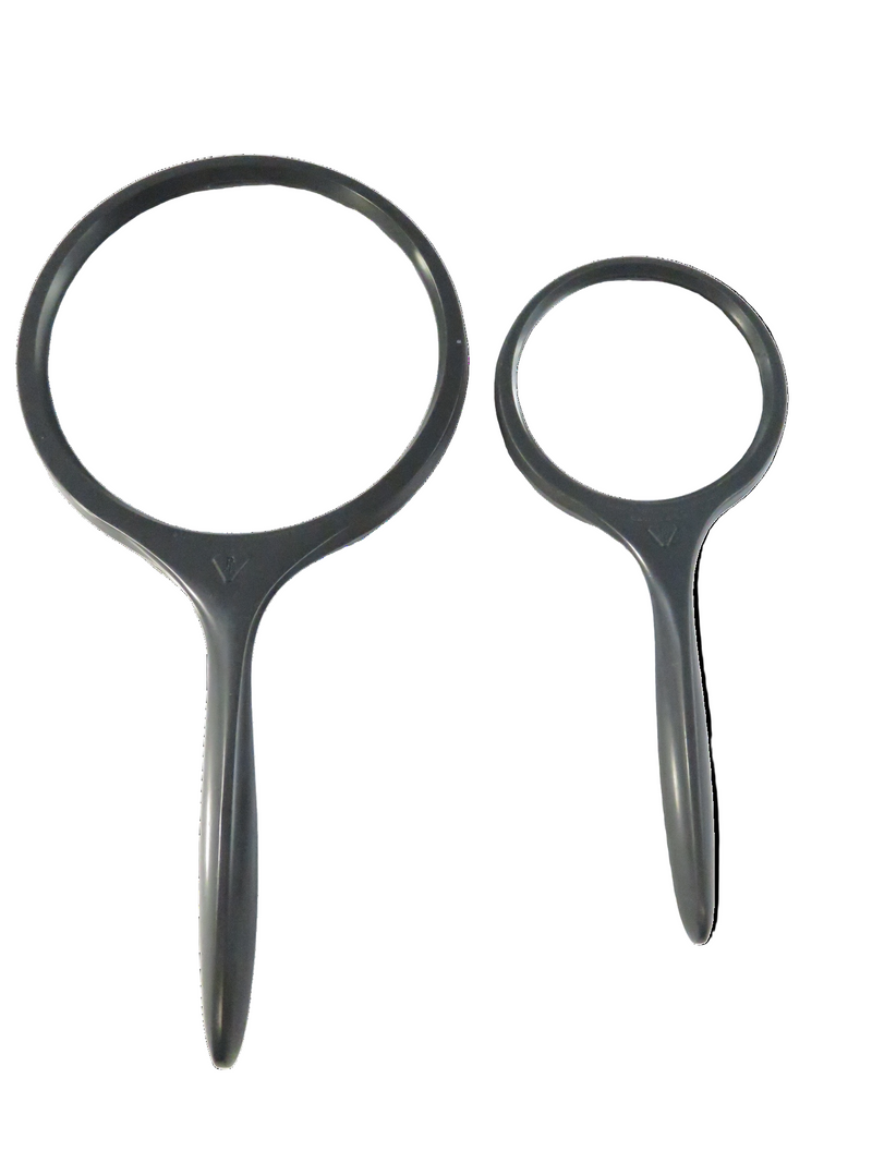Bausch & Lomb USA Hand Magnifier Set (2) – 4" & 2 5/8" Lenses, Dark Gray Plastic — front view