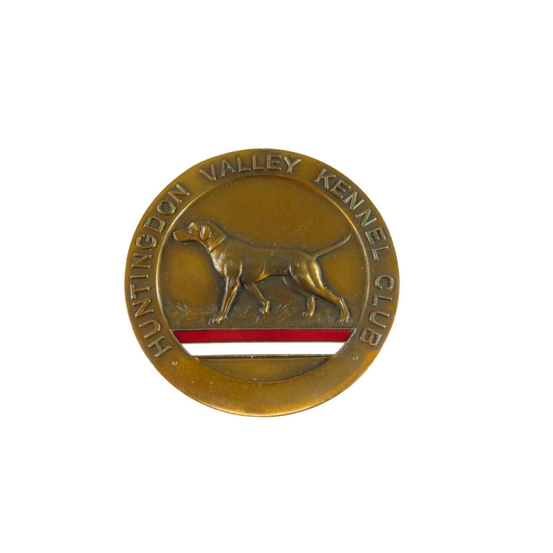 Vintage Huntingdon Valley Kennel Club Bronze Medallion With Dog Embossing & White/Red Enamel