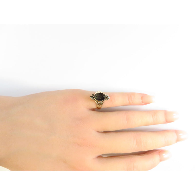 Antique 14K Rose Gold Navette Ring With Seed Pearl Accents & Missing Stone Size 4.5 For Women