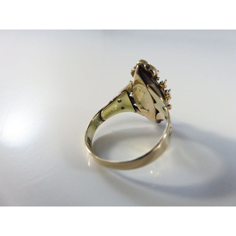 Antique 14K Rose Gold Navette Ring With Seed Pearl Accents & Missing Stone Size 4.5 For Women