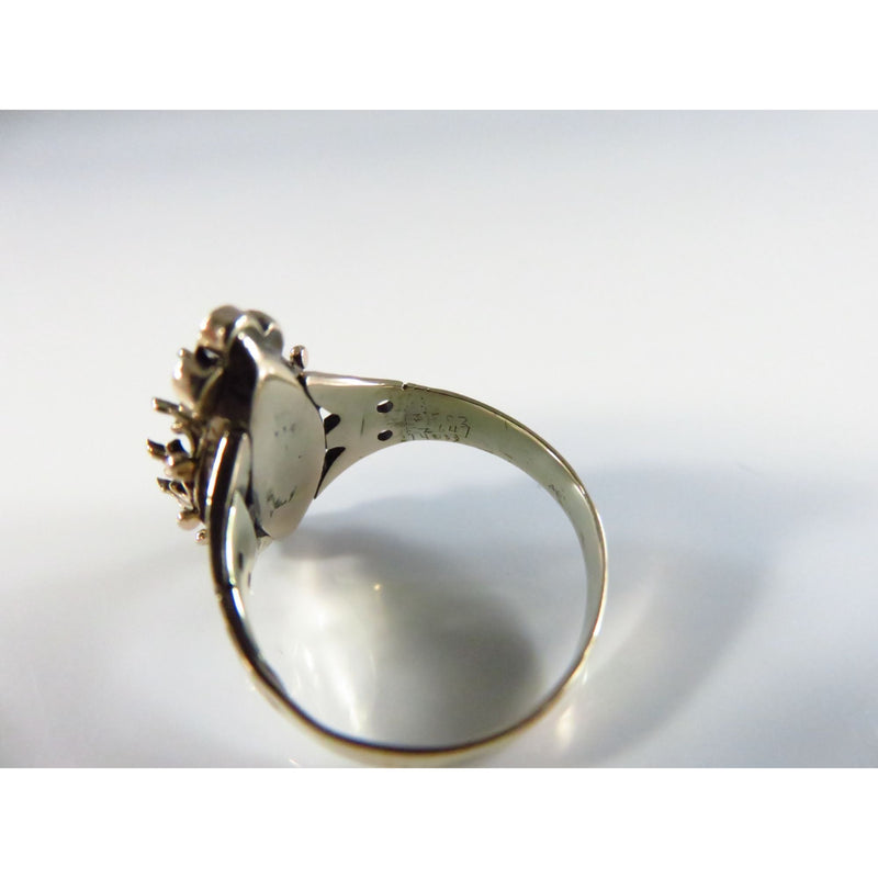 Antique 14K Rose Gold Navette Ring With Seed Pearl Accents & Missing Stone Size 4.5 For Women