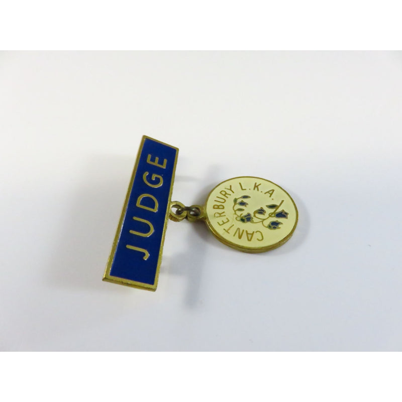 Vintage Canterbury L.K.A. Judge Badge Gold Tone Blue & White Enamel 2-Piece Moller & Young