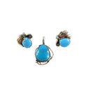 Sterling Silver Navajo Style Turquoise Pendant & Earrings Set Signed — Sterling Silver, Silver — front view