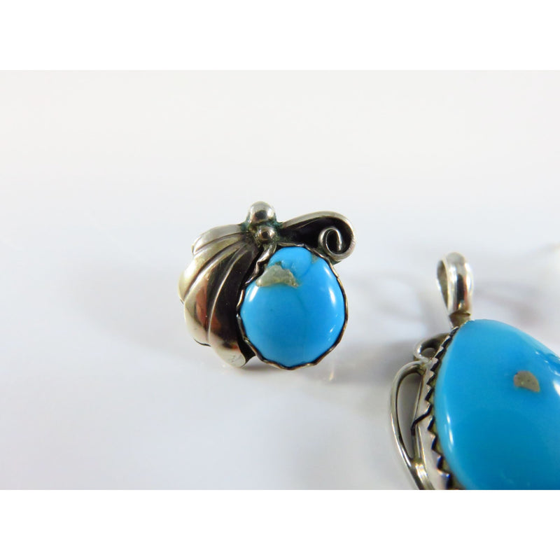 Sterling Silver Navajo Style Turquoise Pendant & Earrings Set Signed