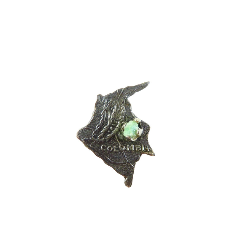 Vintage Bogota Colombia .900 Silver Lapel Pin With Green Stone Travel Souvenir