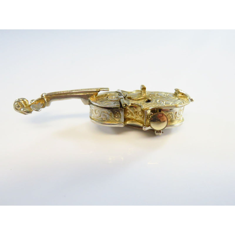 Saks Fifth Avenue 17 Jewel Mechanical Watch Brooch Cello Form Gold Tone for Restoration or Parts