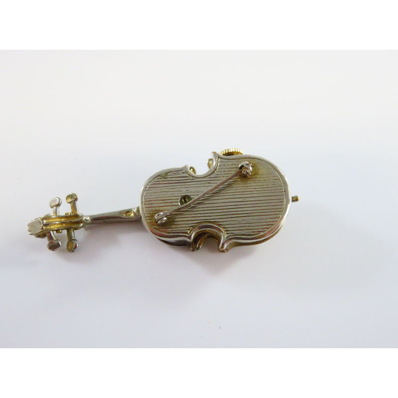 Saks Fifth Avenue 17 Jewel Mechanical Watch Brooch Cello Form Gold Tone for Restoration or Parts