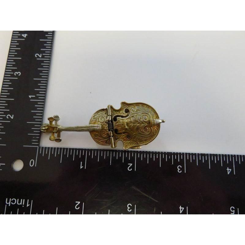 Saks Fifth Avenue 17 Jewel Mechanical Watch Brooch Cello Form Gold Tone for Restoration or Parts