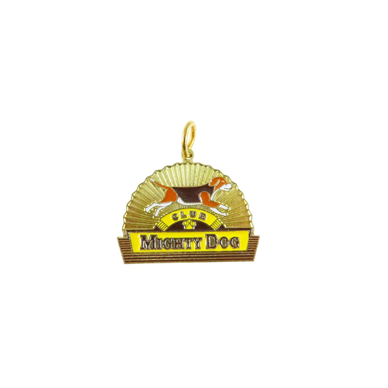 Vintage 1994 Friskies Petcare Company Mighty Dog Gold Tone Enamel Advertising Charm Tag