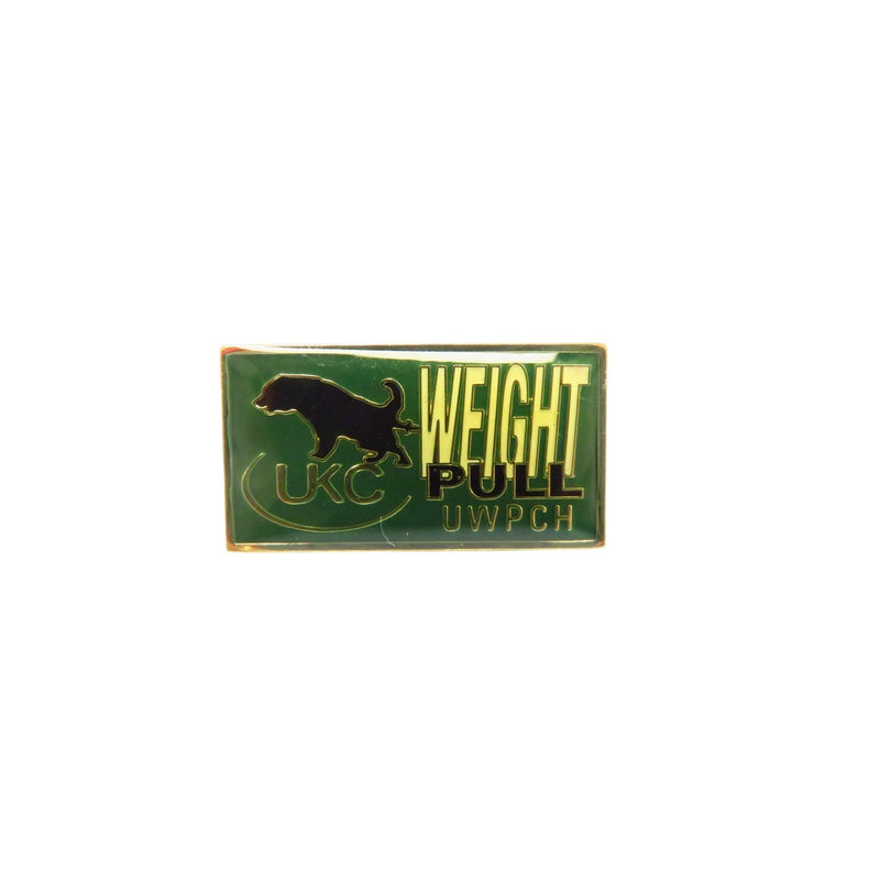 UKC Weight Pull UWPCH Award Lapel Pin Gold Tone Hunter Green & Black 1" Rectangle Dog Show Lapel Hat Pin — Gold — front view